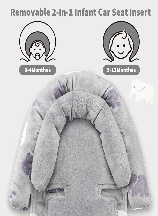 TANOFAR دعامة رأس لمقعد السيارة للأطفال مع مسند رأس إضافي، دعامات Babybody 2 في 1 مع وسادات للكتف لحديثي الولادة، حشوة مقعد سيارة قابلة للتعديل للأطفال الرضع متوافقة مع عربة الأطفال، أرجوحة الأطفال، (فيل رمادي) - Image 4